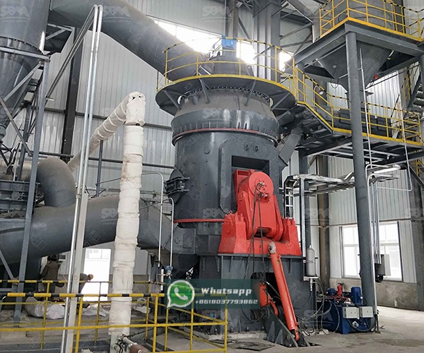 Cutaway diagram showing the internal operation of a Zenith LM Vertical Grinding Mill with material flow and key components labeled.